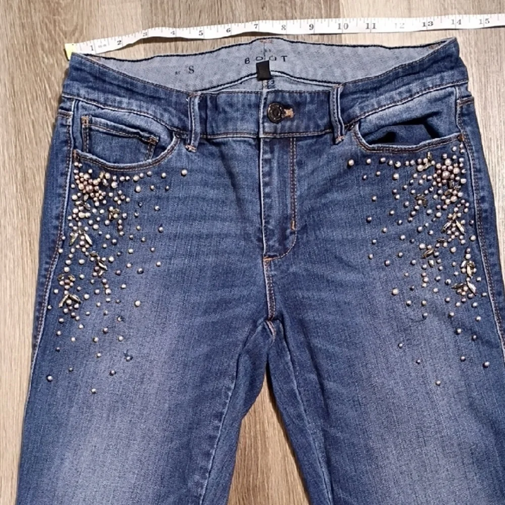 White Black Stylish‎ Blue Flare Jeans with Studded Details Size 4S